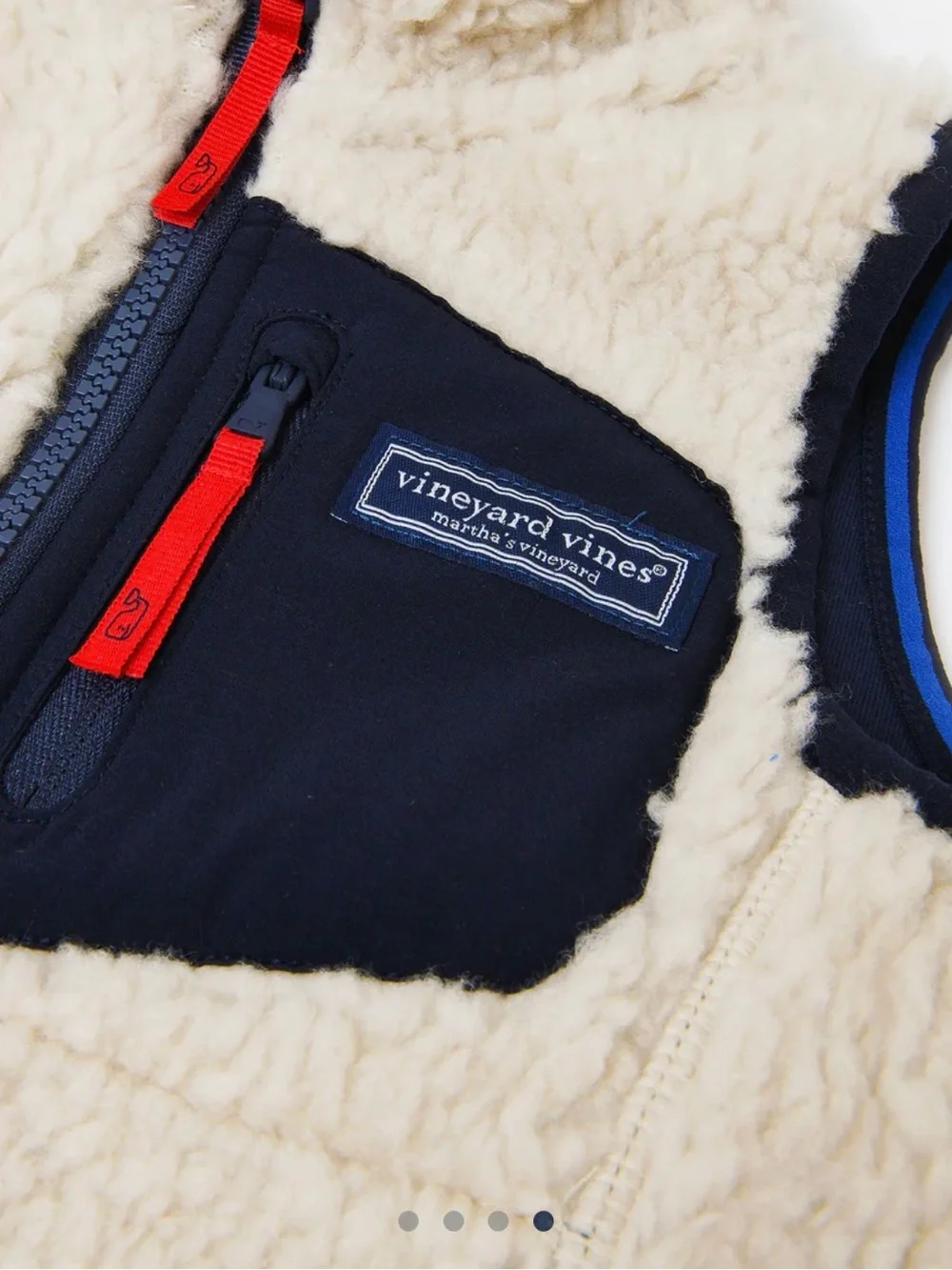 Vineyard Vines Navy Vest with Cream Sherpa and Blue Trim